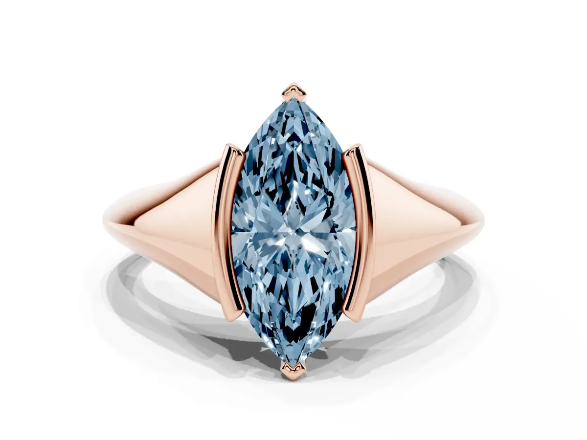 Fancy Blue Marquise Cut Solitaire Tension Set Diamond Ring Rose gold