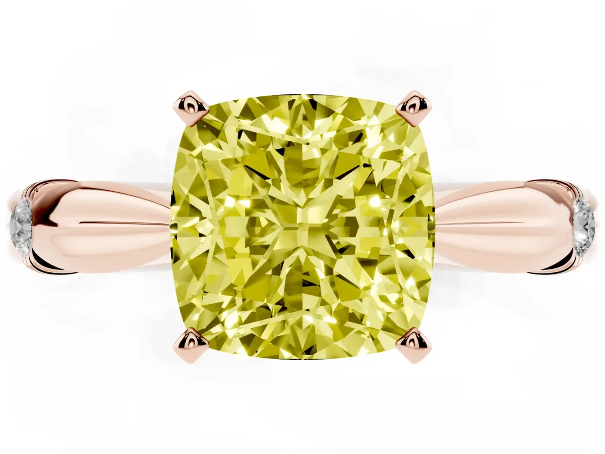 Fancy Yellow Cushion Cut Solitaire Diamond Twisted Band with Four-Prong Setting Rose gold