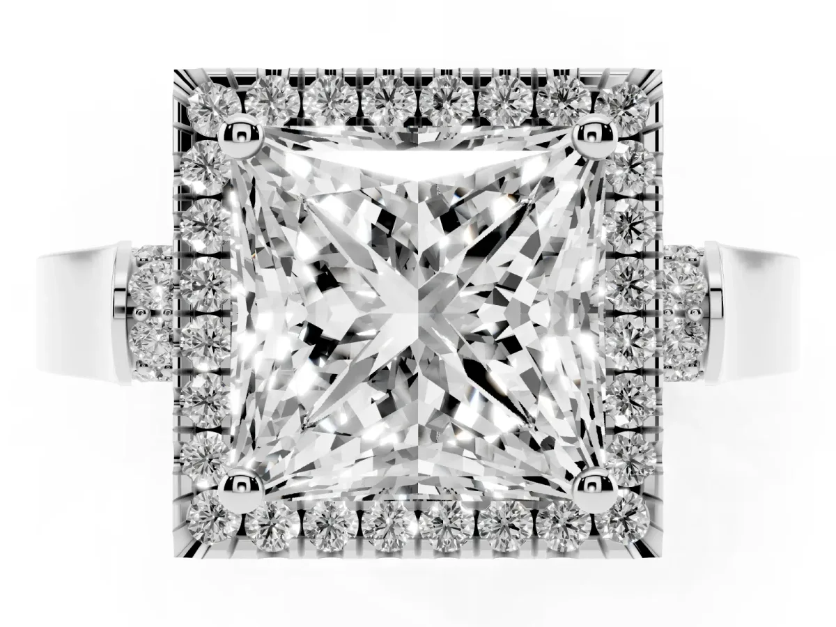 Princess Cut Halo Round Diamond Twist Band with Four-Prong Setting Silver