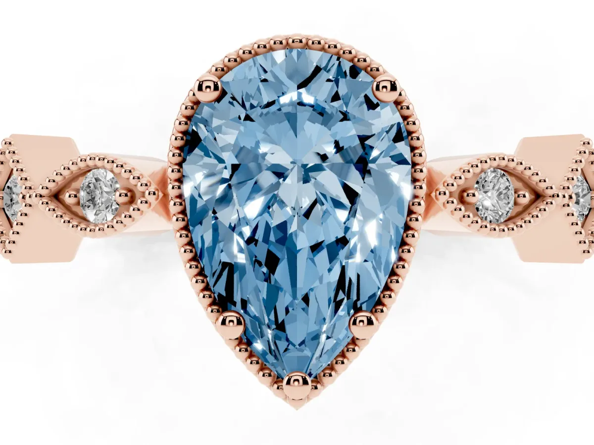 Fancy Blue Pear Cut Milgrain Marquise Diamond Twist Band Ring Rose gold