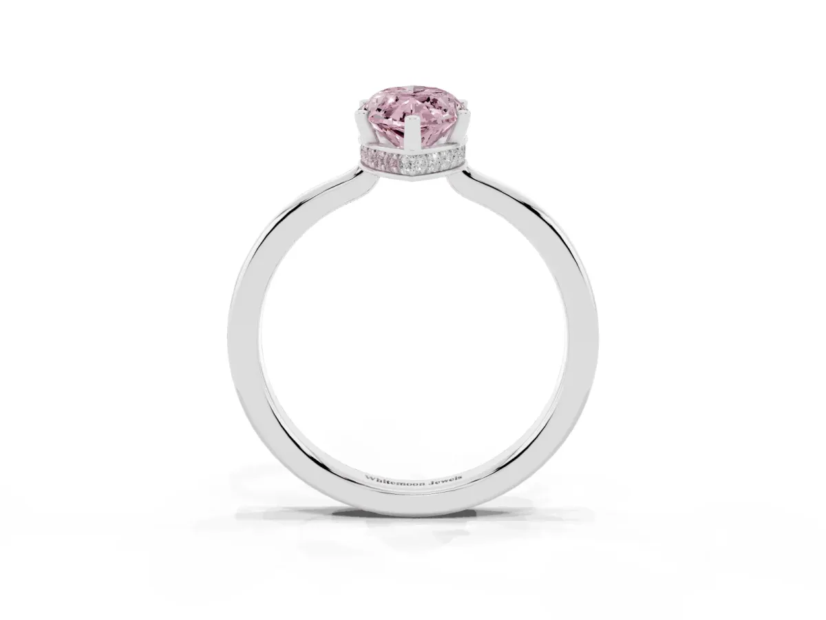 Fancy Pink Marquise Cut Cut Solitaire Engagement Ring with Four-Prong Setting on a Classic Band Silver