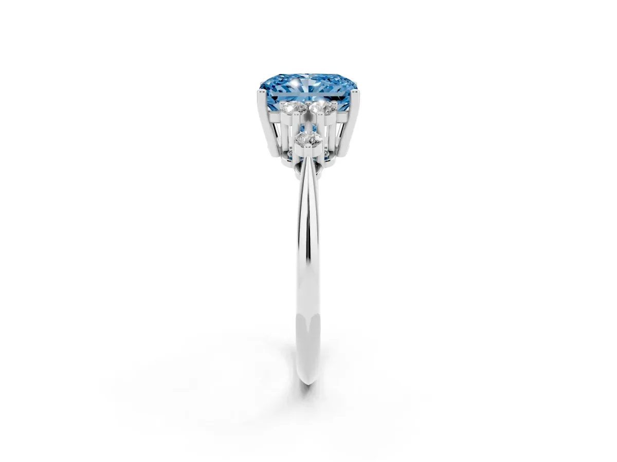 Fancy Blue Radiant Cut Cut Diamond Cluster Ring with Solitaire Band and Four-Prong Setting Silver