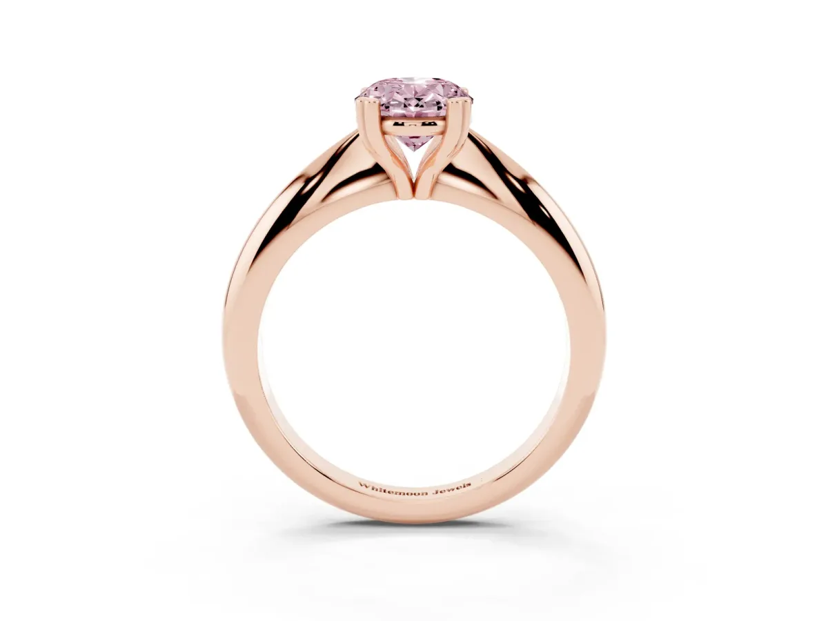 Fancy Pink Oval Cut Cut Solitaire Engagement Ring with Tapered Band and Four-Prong Setting Rose gold