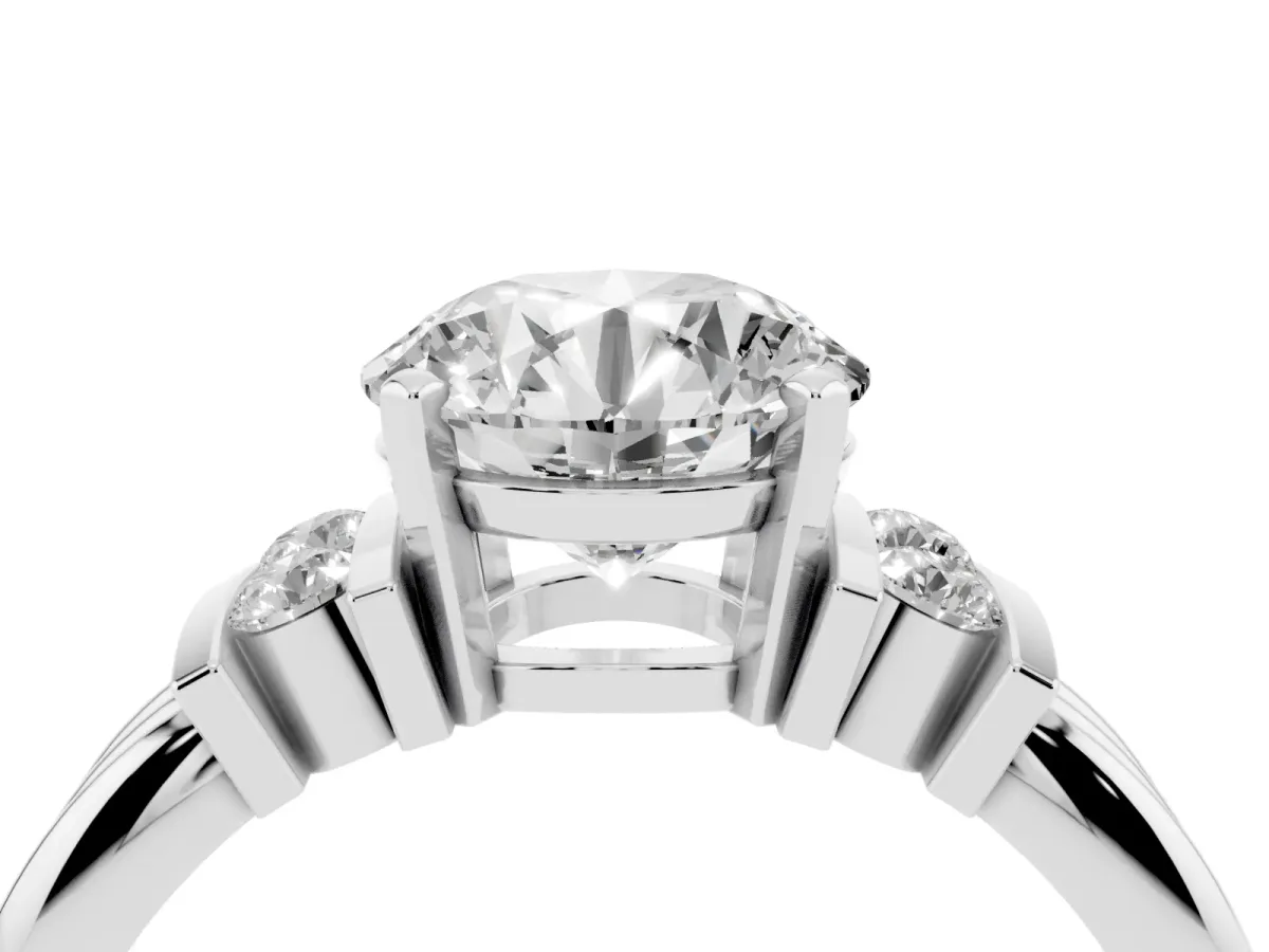 Round Cut Cut Three-Stone Channel Set Ring with Bar Prongs Silver