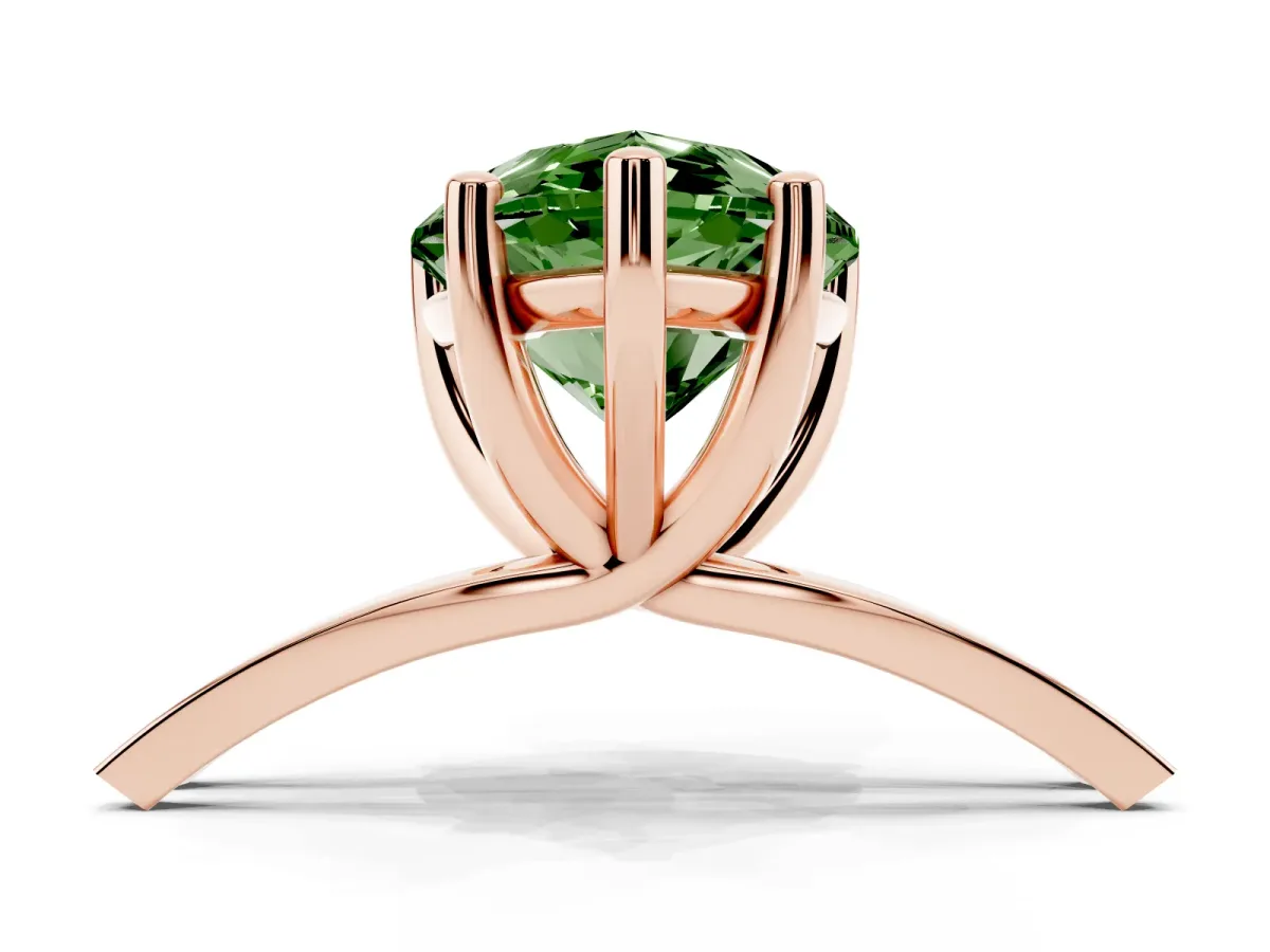 Fancy Green Pear Cut Cut Diamond Solitaire Engagement Ring with Tapered Plain Band and Four-Prong Setting Rose gold