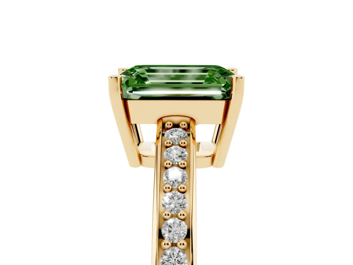 Fancy Green Emerald Cut Solitaire Pavé Band Prong Setting Ring Yellow gold