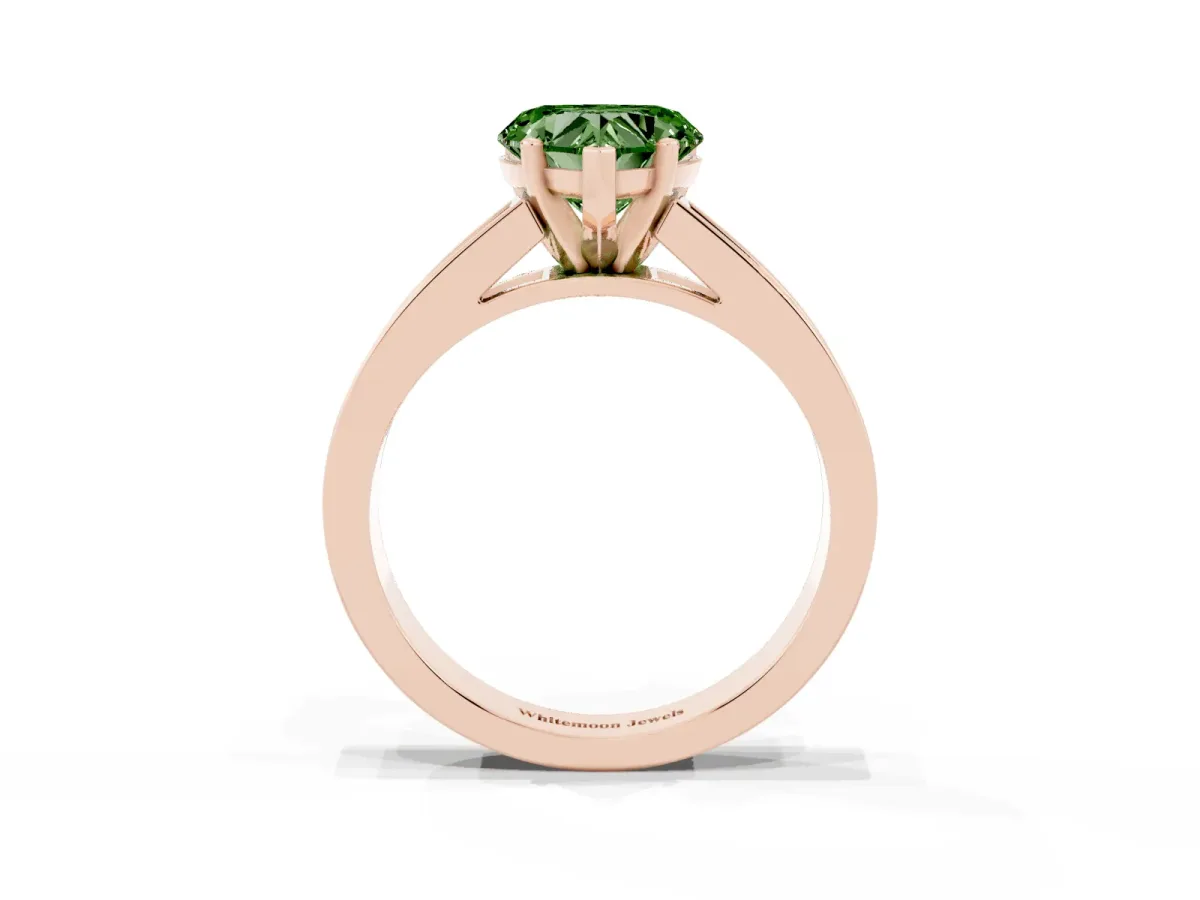 Fancy Green Heart Cut Solitaire Diamond Ring with Channel-Set Band and Four-Prong Setting Rose gold