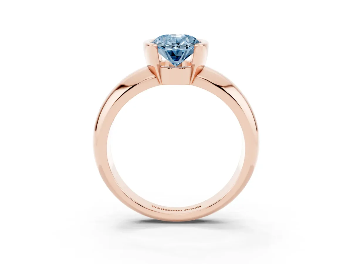 Fancy Blue Oval Cut Solitaire Tension Set Diamond Ring with Wide Band Rose gold