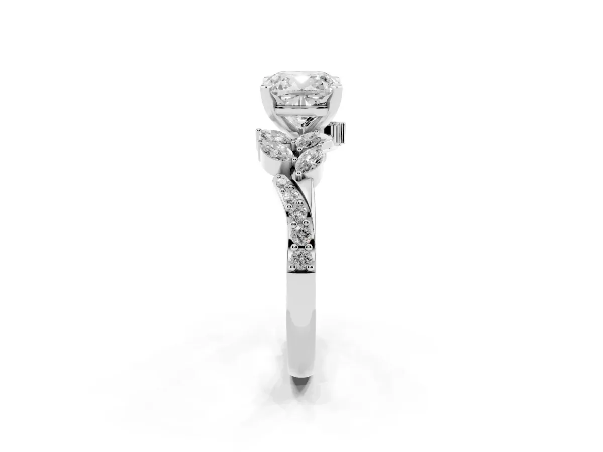 Cushion Cut Solitaire Marquise Twist Band with Six-Prong Setting Silver