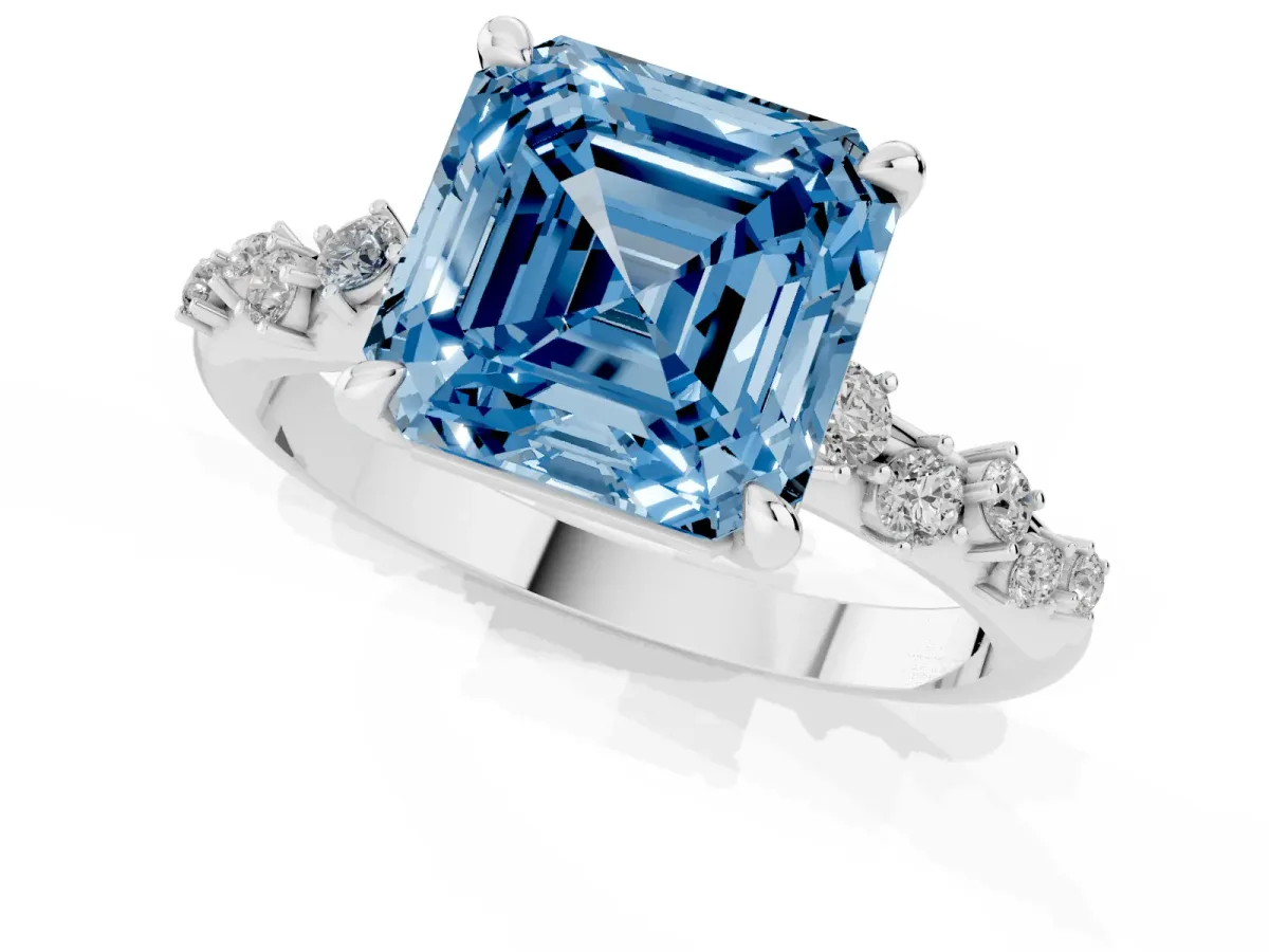 Fancy Blue Asscher Cut Cut Diamond Vine Band with Four-Prong Setting Silver