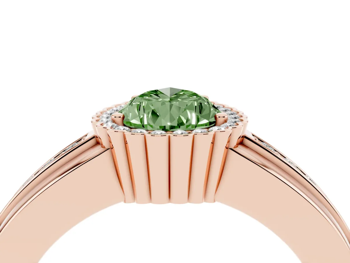 Fancy Green Pear Cut Cut Halo Pave Band Four-Prong Ring Rose gold