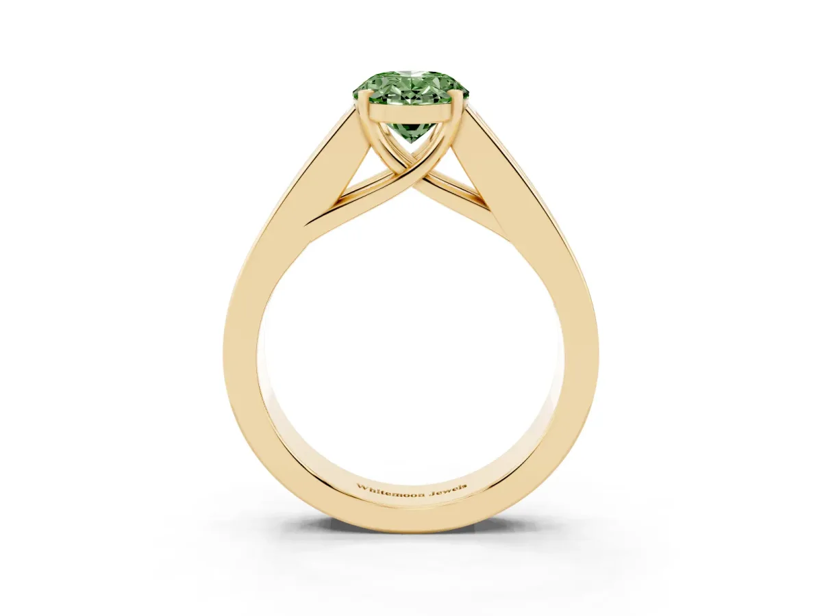Fancy Green Oval Cut Cut Channel Set Solitaire Ring with Four-Prong Setting Yellow gold
