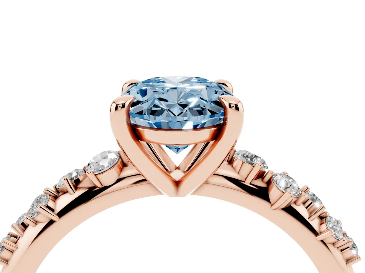 Fancy Blue Oval Cut Cut Diamond Vine Band with Four-Prong Setting Rose gold