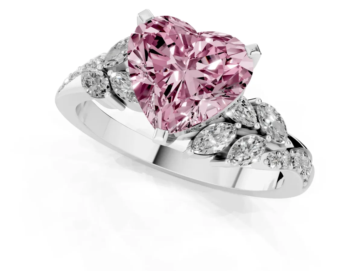 Fancy Pink Heart Cut Solitaire Marquise Twist Band with Six-Prong Setting Silver