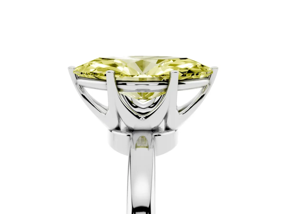 Fancy Yellow Marquise Cut Solitaire Diamond Ring with Six-Prong Setting on a Classic Band Silver