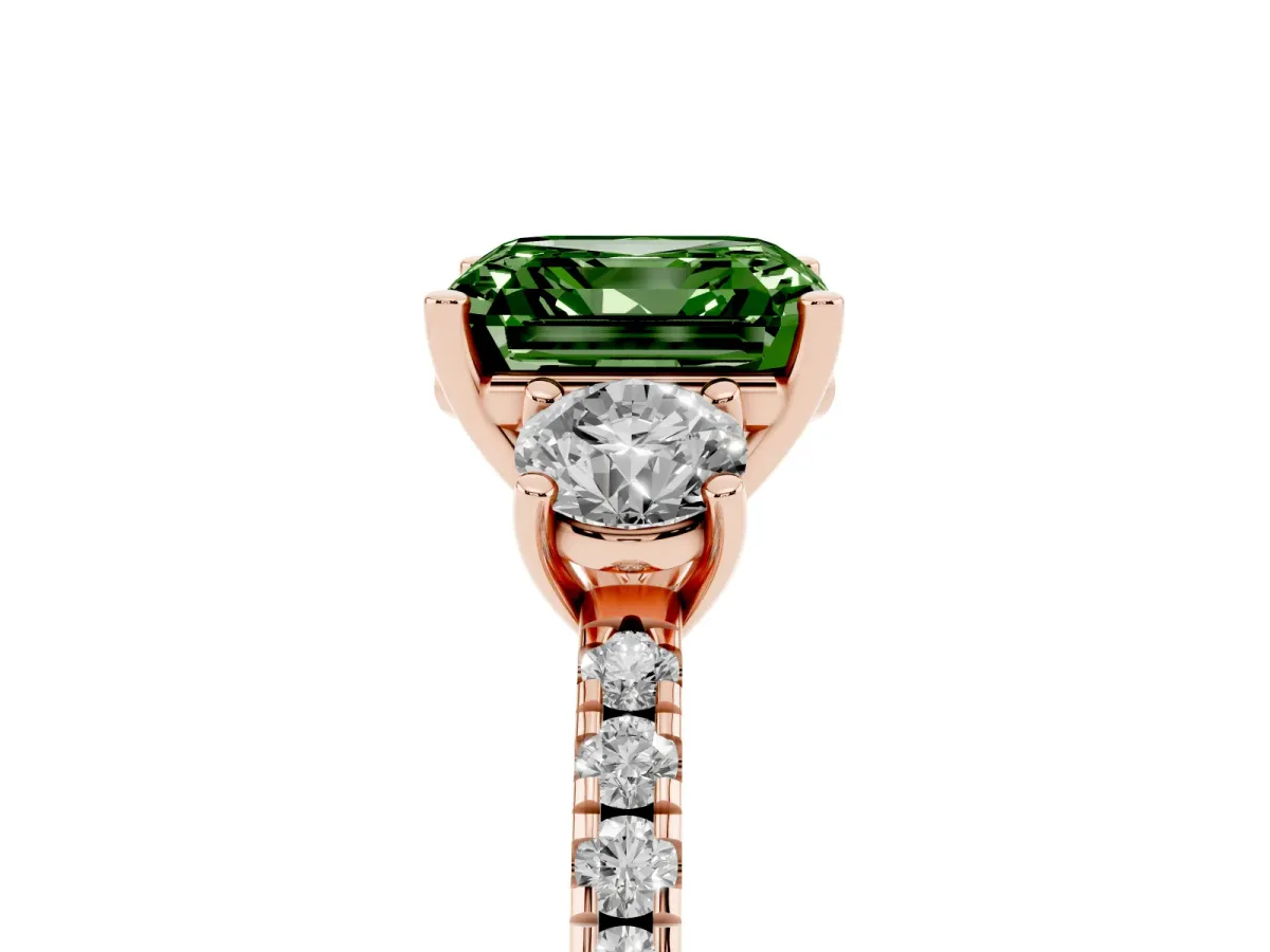 Fancy Green Three-Stone Asscher Cut Cut Diamond Pavé Band with Prong Setting Rose gold