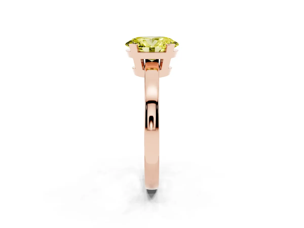 Fancy Yellow Oval Cut Cut Solitaire Ring with Four-Prong Setting and Classic Band Rose gold
