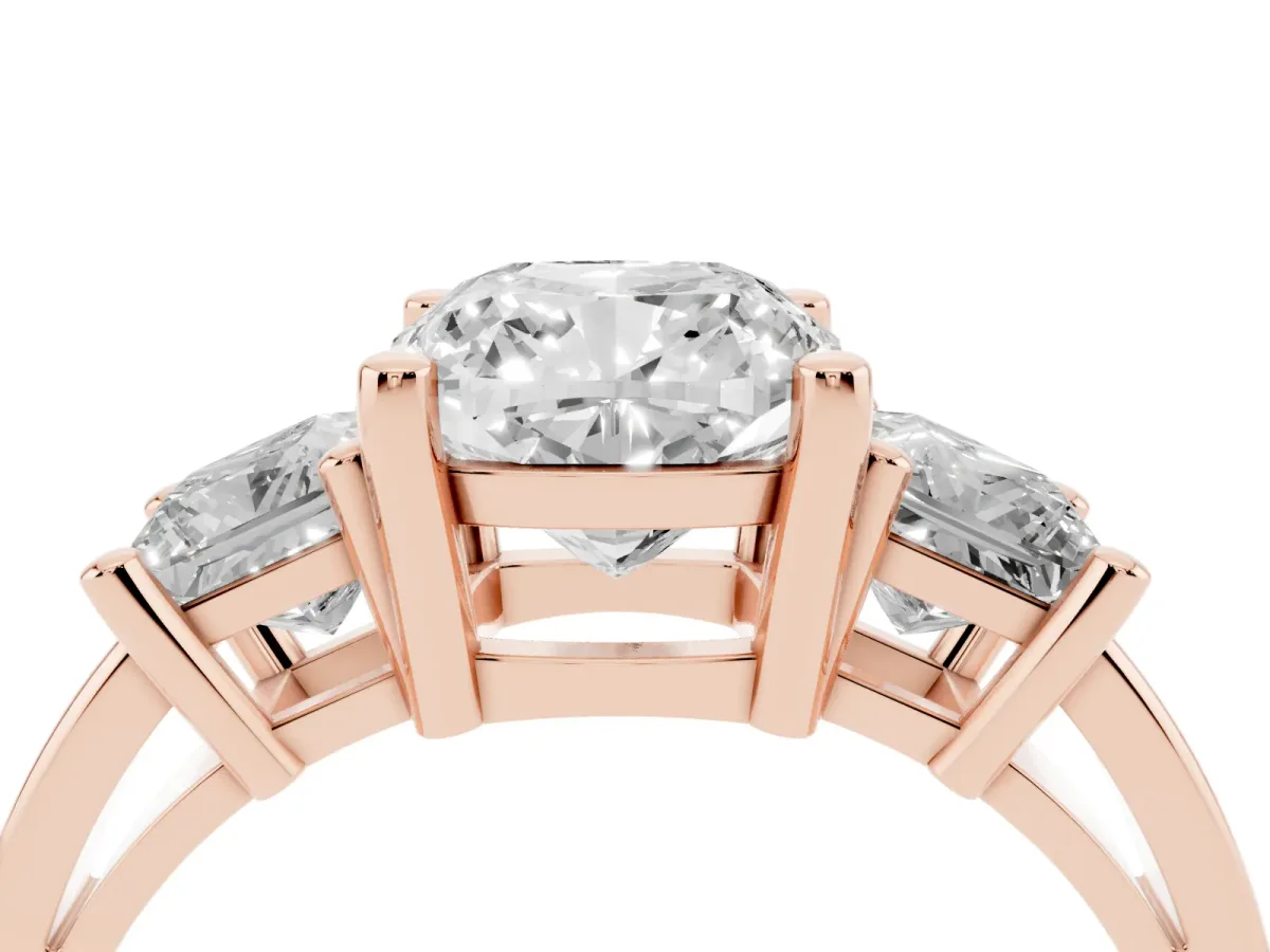 Three-Stone Cushion Cut Cut Solitaire Ring with Prong Setting Rose gold