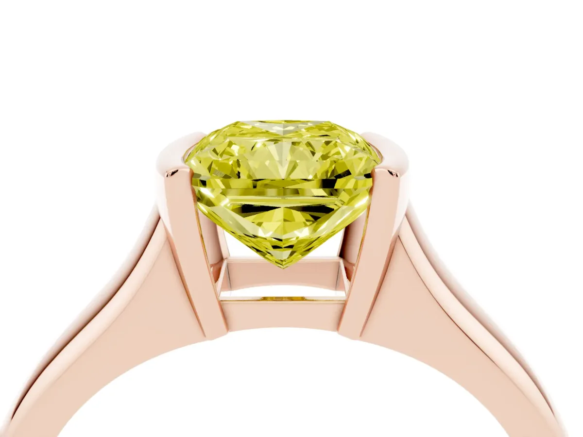 Fancy Yellow Radiant Cut Solitaire Tension Set Diamond Ring with Split Shank Band Rose gold