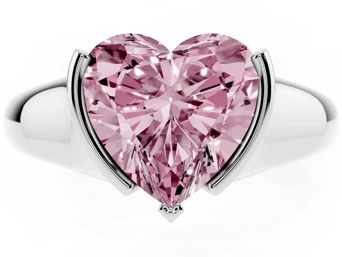 Fancy Pink Heart Cut Solitaire Tension Set Diamond Ring with Split Shank Band Platinum
