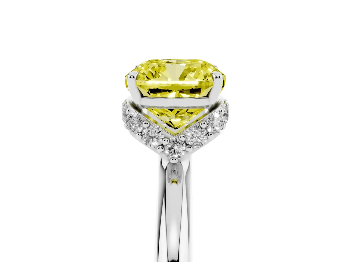 Fancy Yellow Cushion Cut Brilliant Solitaire Engagement Ring with Six-Prong Setting and Classic Band Silver