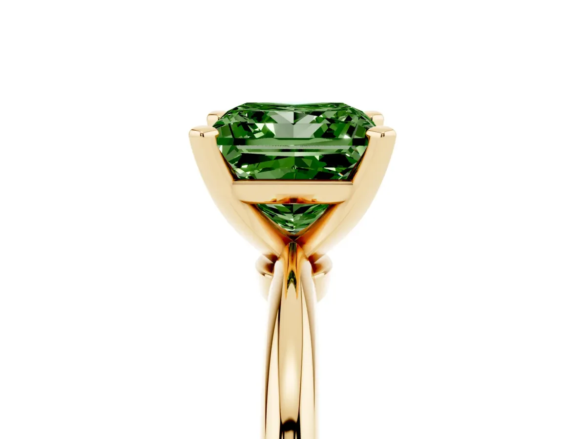 Fancy Green Princess Cut Diamond Solitaire Ring with Prong Setting and Classic Band Yellow gold