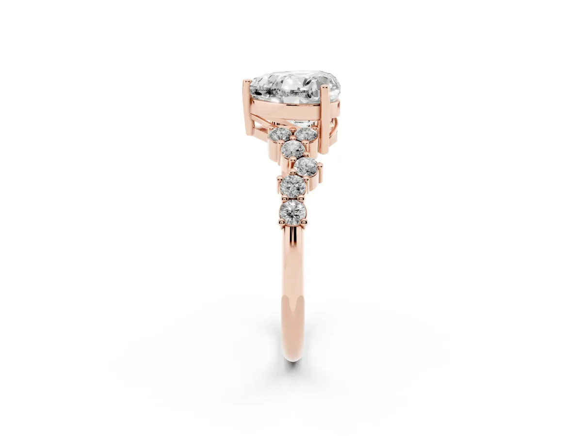 Heart Cut Diamond Scattered Round Accent Ring with Prong Setting Rose gold