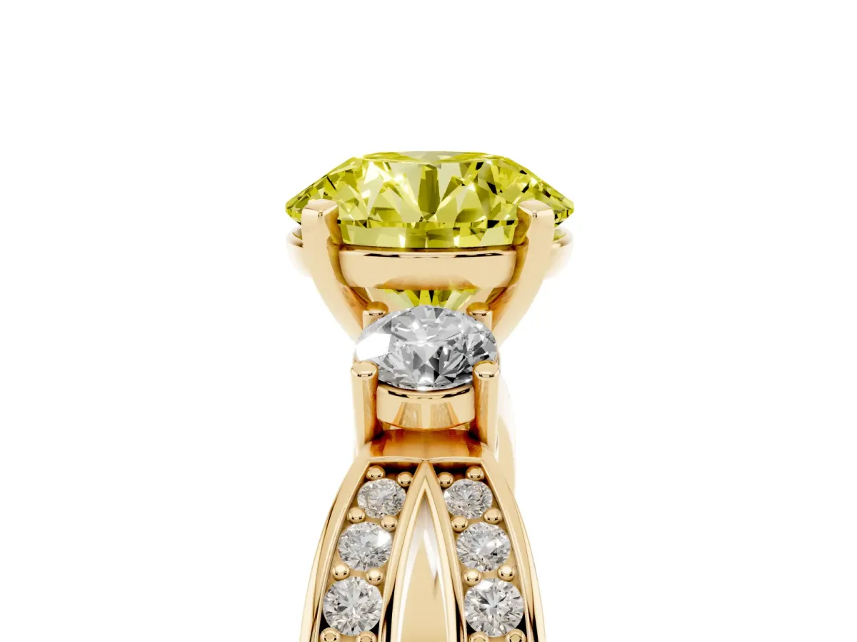 Fancy Yellow Three-Stone Round Cut Cut Diamond Twist Band with Prong Setting Yellow gold