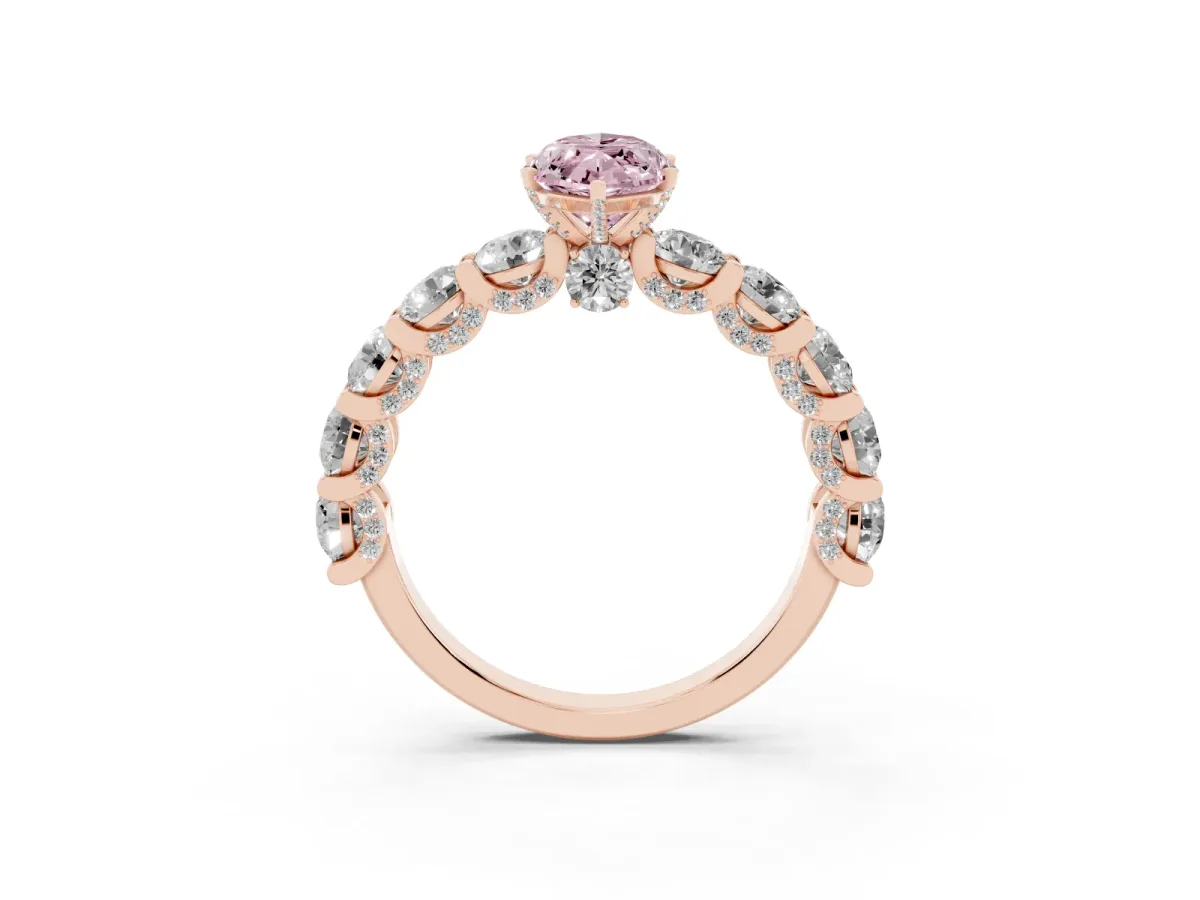 Fancy Pink Marquise Cut Diamond Side Stone Engagement Ring with Four-Prong Setting Rose gold