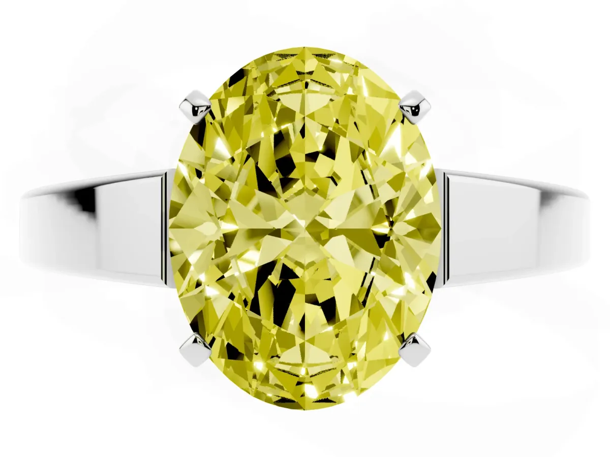 Fancy Yellow Oval Cut Solitaire Engagement Ring with Four-Prong Setting and Tapered Band Platinum