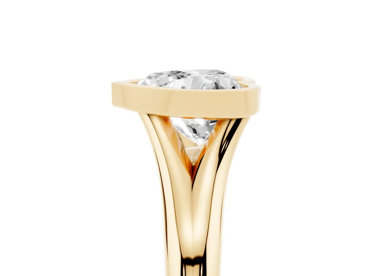 Bezel Set Heart Cut Solitaire Diamond Ring with Smooth Band Yellow gold