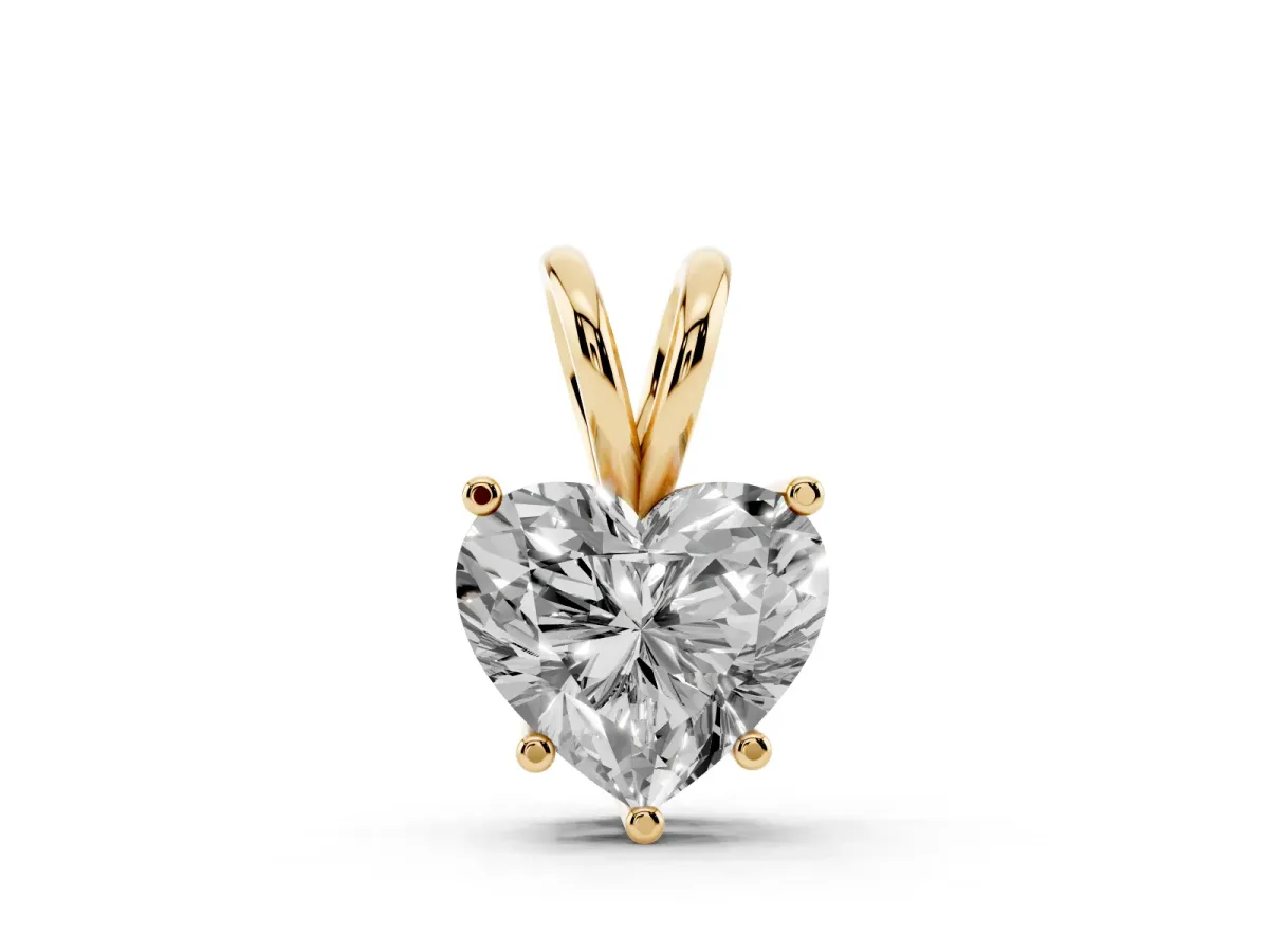 Heart-Shaped Diamond Solitaire Pendant with Four-Prong Setting Yellow gold