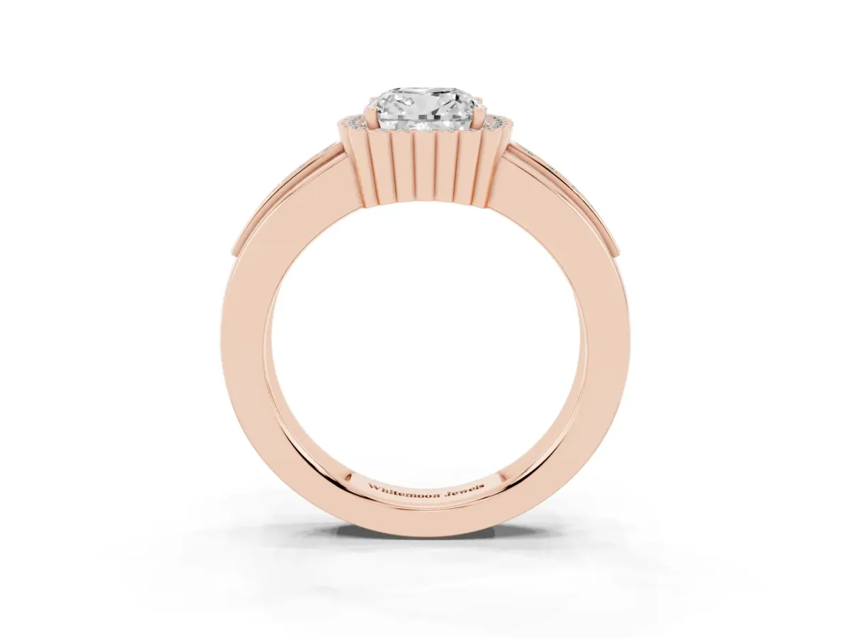 Cushion Cut Cut Halo Pave Band Four-Prong Ring Rose gold