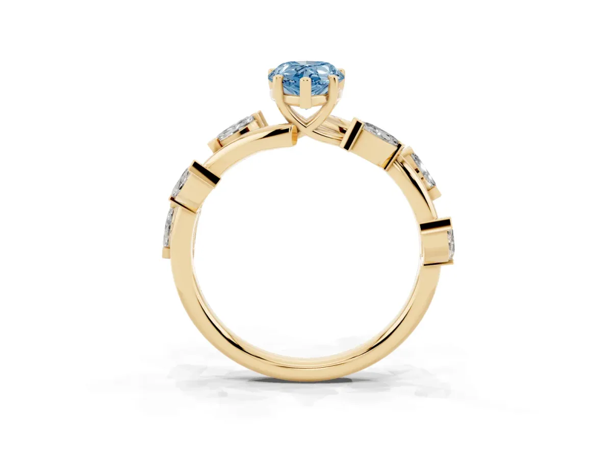 Fancy Blue Pear Cut Solitaire Twisted Band Marquise Accent Prong Setting Ring Yellow gold