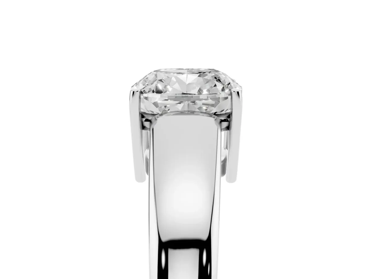 Cushion Cut Solitaire Diamond Ring with Tapered Band and Four-Prong Setting Silver