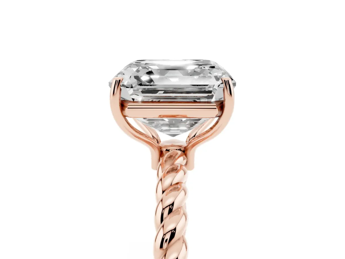 Asscher Cut Solitaire Twisted Band 4-Prong Ring Rose gold