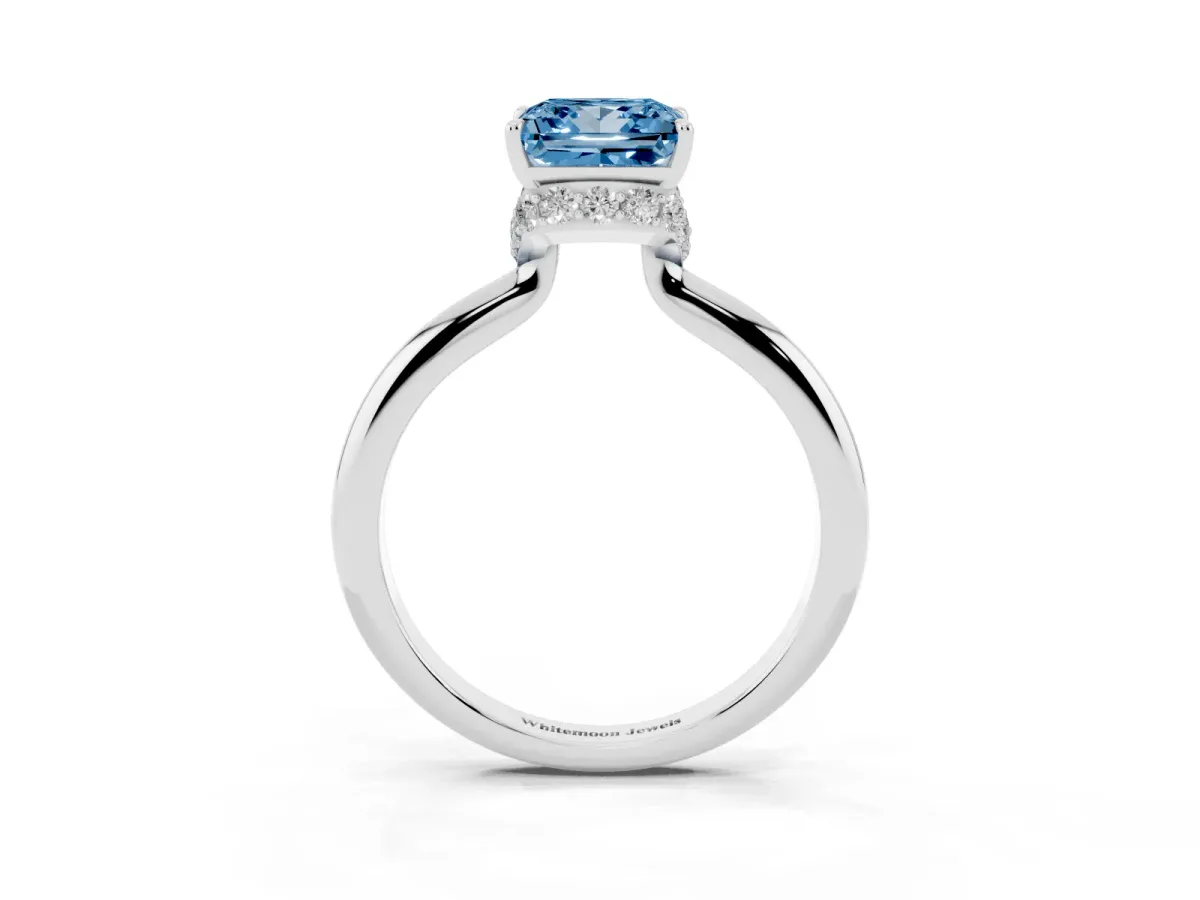 Fancy Blue Princess Cut Brilliant Solitaire Engagement Ring with Six-Prong Setting and Classic Band Silver