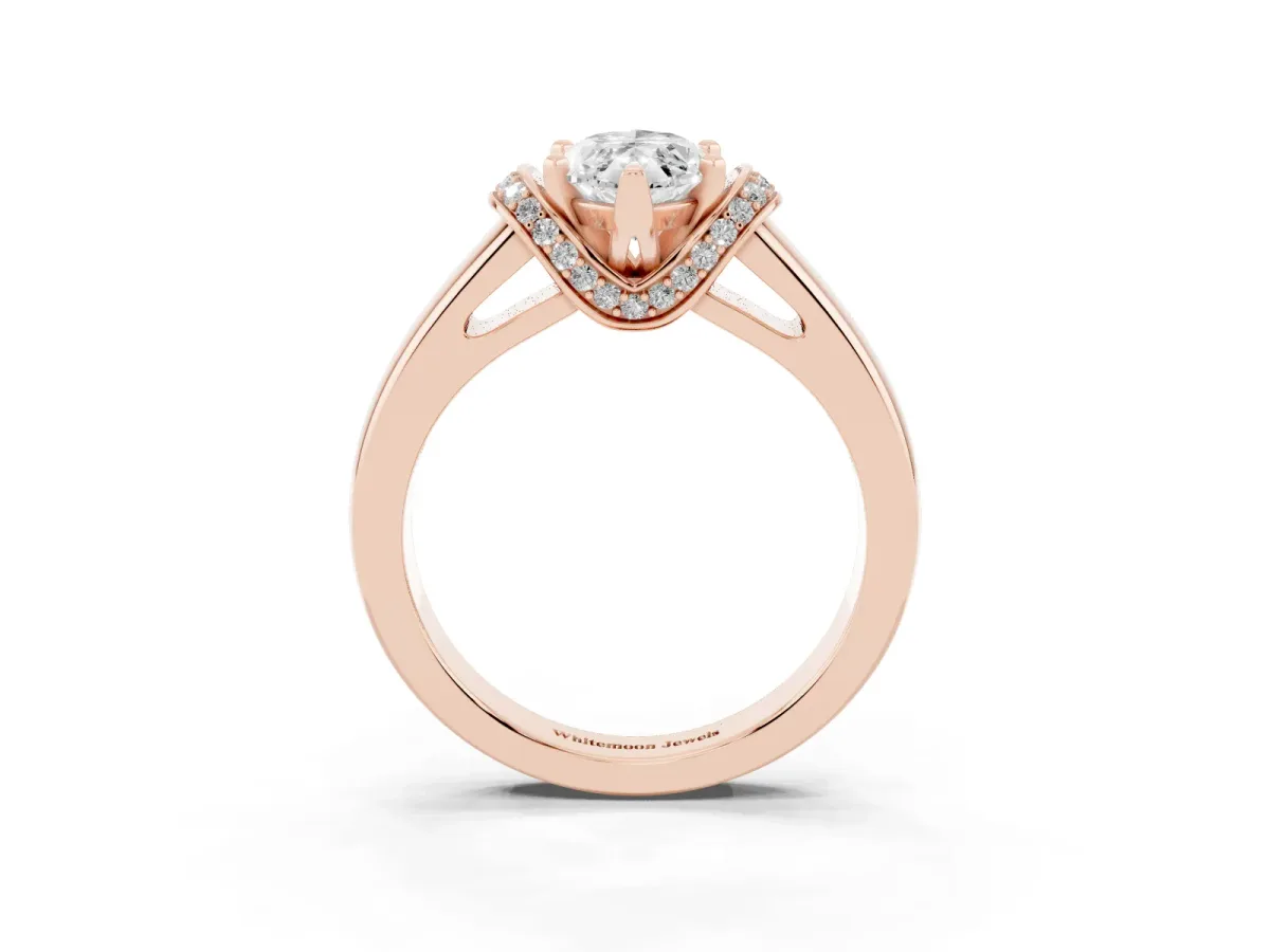 Marquise Cut Solitaire Diamond Ring with Pave Band and Six-Prong Setting Rose gold