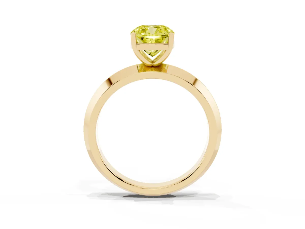 Fancy Yellow Cushion Cut Cut Solitaire Engagement Ring with Flat Band and Four-Prong Setting Yellow gold