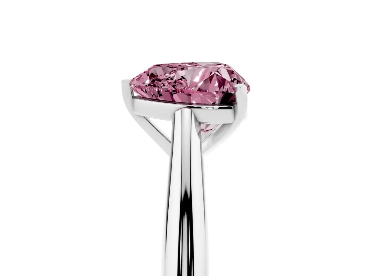 Fancy Pink Heart Cut Diamond Solitaire Engagement Ring with Cathedral Setting and Four-Prong Mount Silver