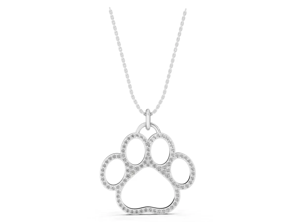 Pavé Round Diamond Paw Pendant White gold