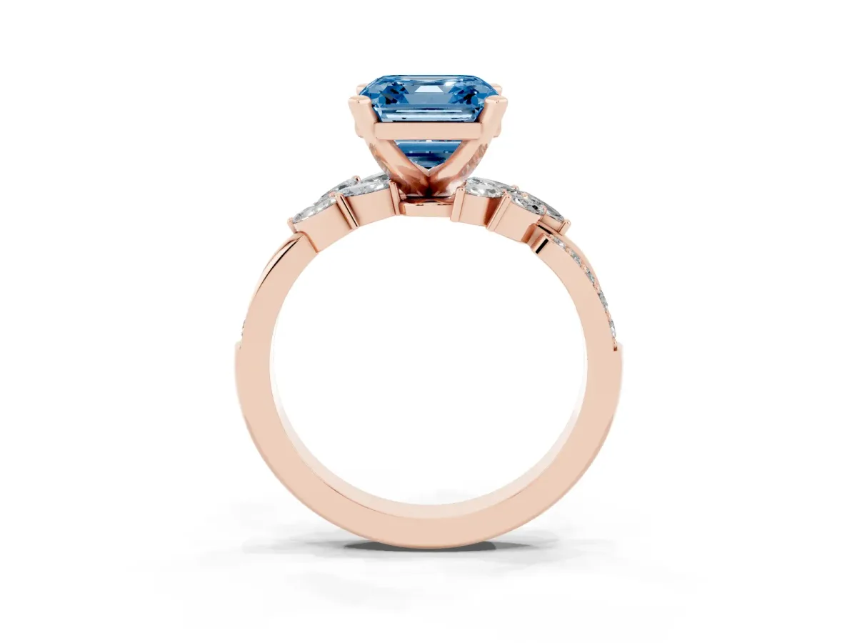 Fancy Blue Asscher Cut Solitaire Marquise Twist Band with Six-Prong Setting Rose gold