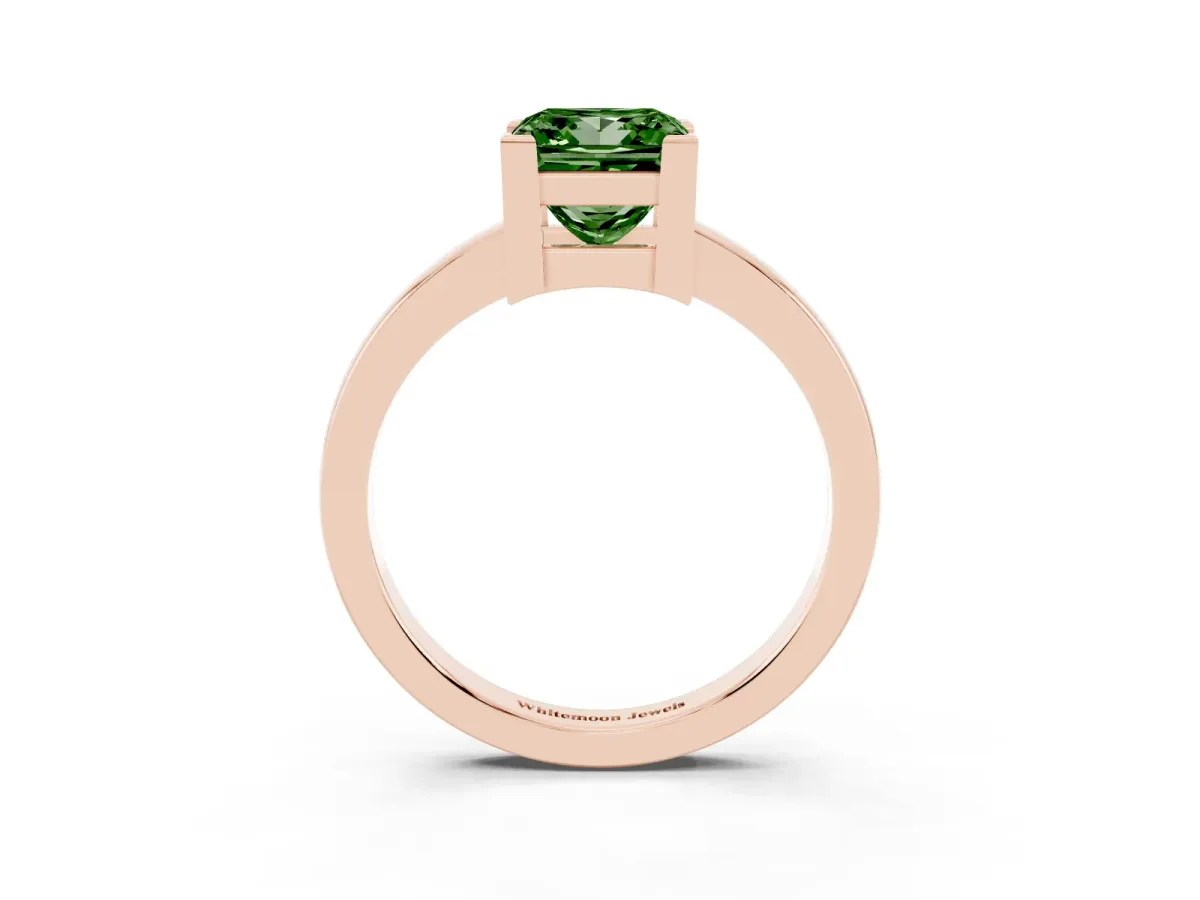 Fancy Green Princess Cut Cut Solitaire Ring with Four-Prong Setting and Classic Band Rose gold