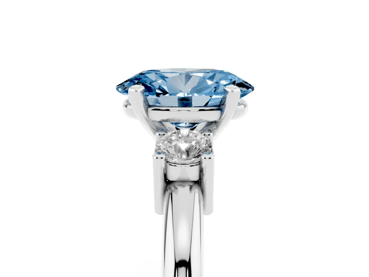 Fancy Blue Three-Stone Oval Cut Cut Diamond Solitaire with Prong Setting and Classic Band Platinum