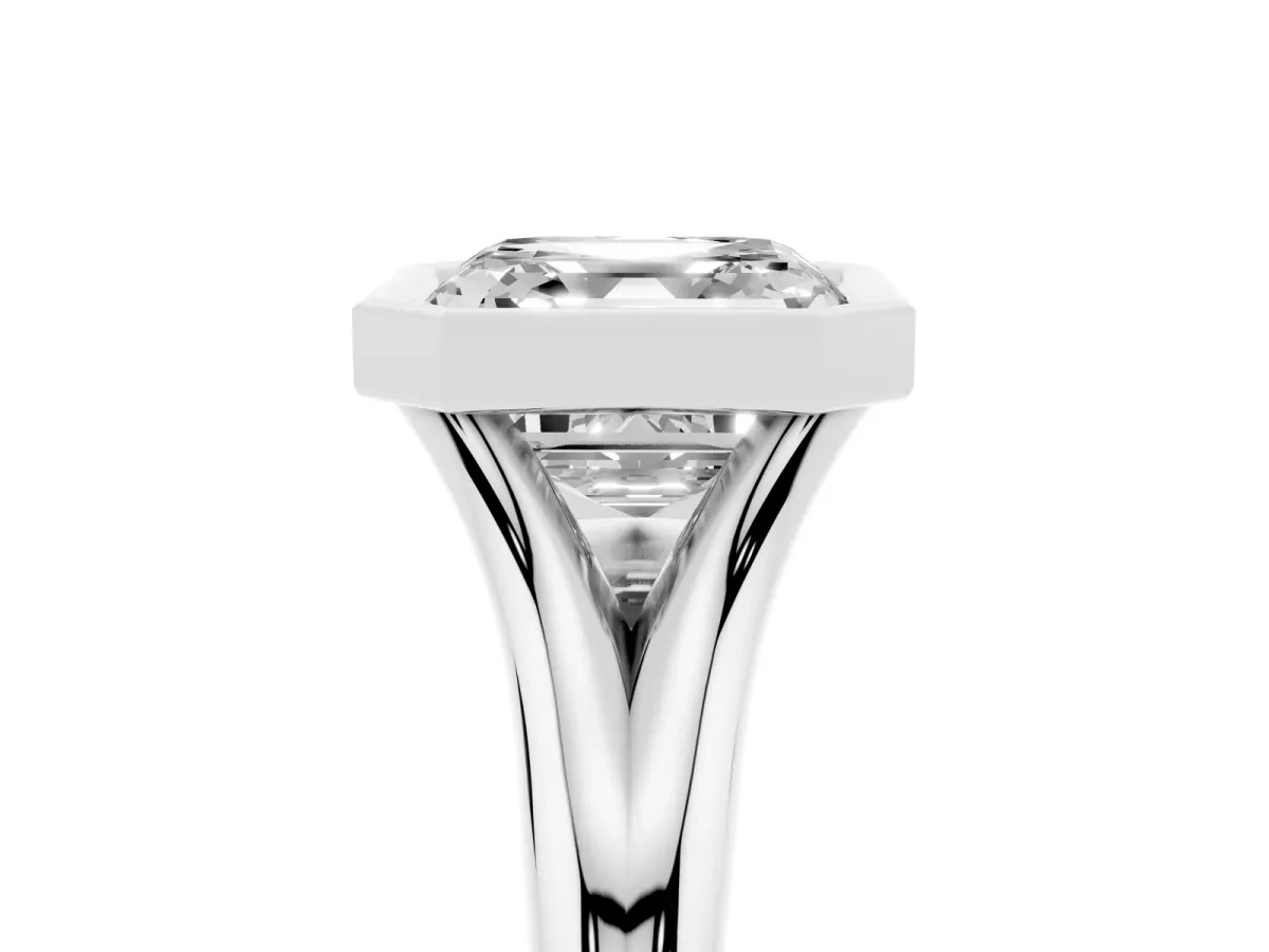 Bezel Set Asscher Cut Solitaire Diamond Ring with Smooth Band White gold