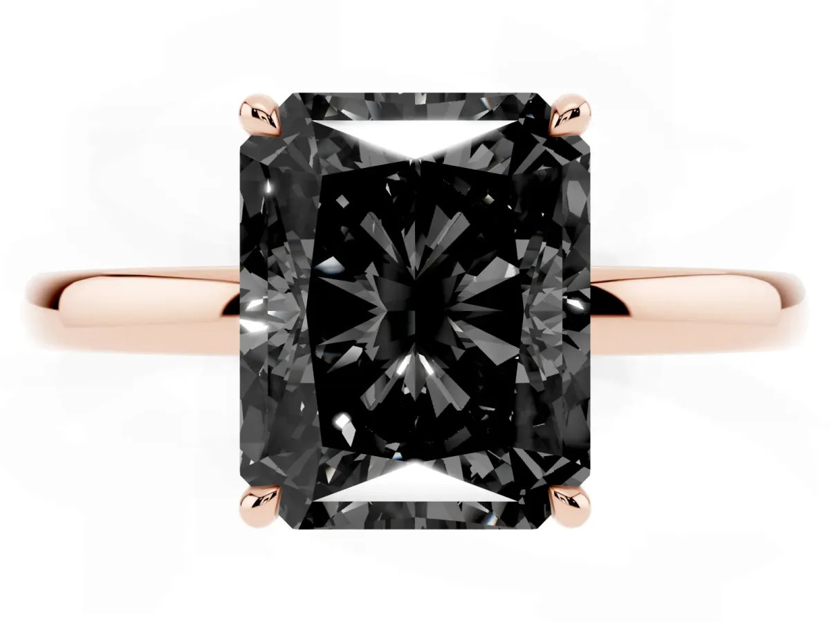 Fancy Black Radiant Cut Solitaire Engagement Ring with Cathedral Band and Four-Prong Setting Rose gold