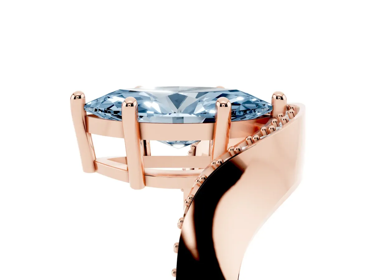 Fancy Blue Marquise Cut Solitaire Diamond Engagement Ring with Pave Band and Four-Prong Setting Rose gold
