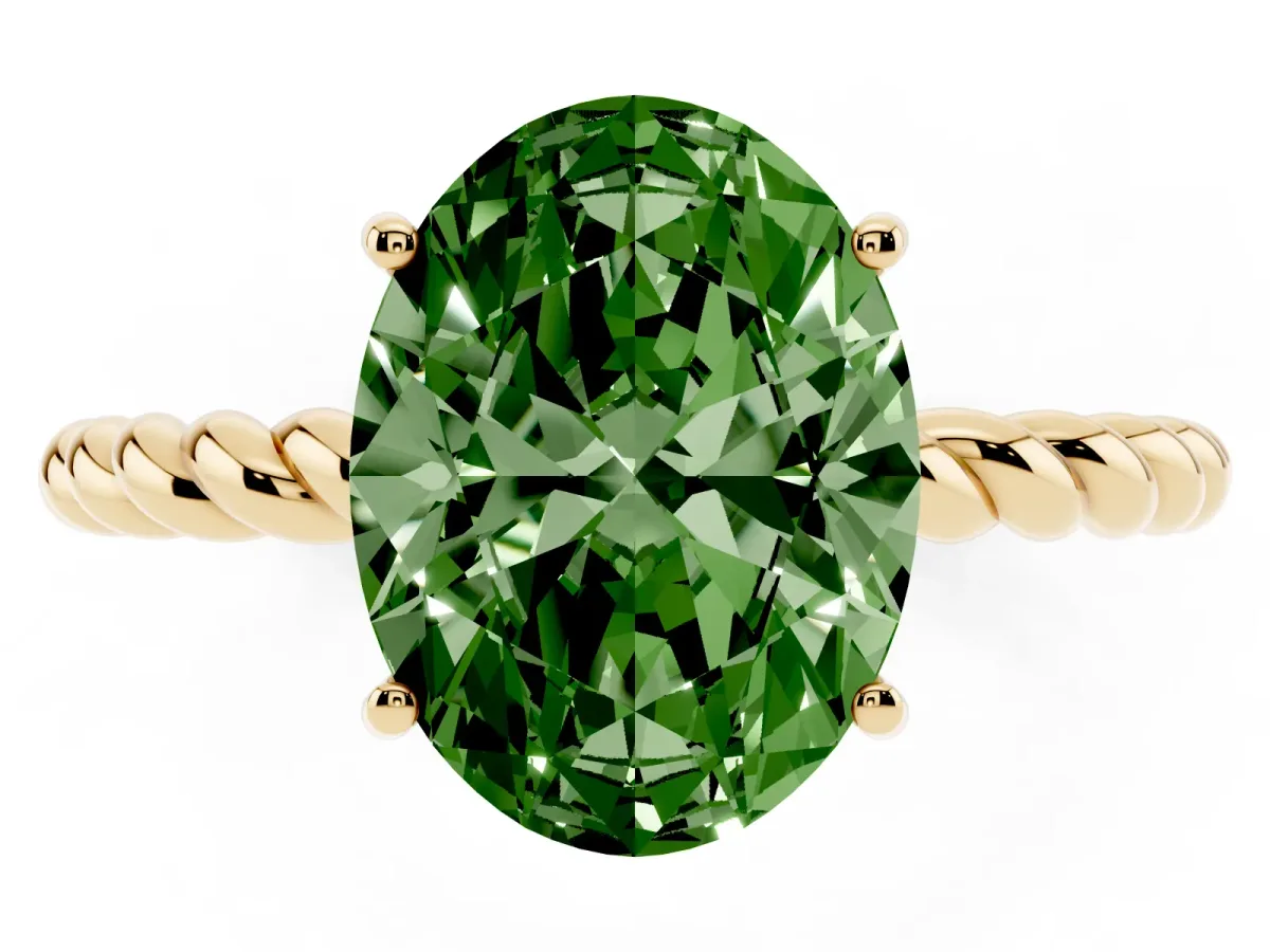 Fancy Green Oval Cut Solitaire Twisted Band 4-Prong Ring Yellow gold