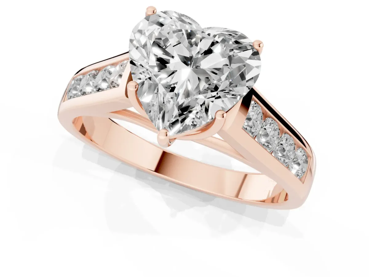 Heart Cut Solitaire Channel-Set Diamond Engagement Ring with Four-Prong Setting Rose gold