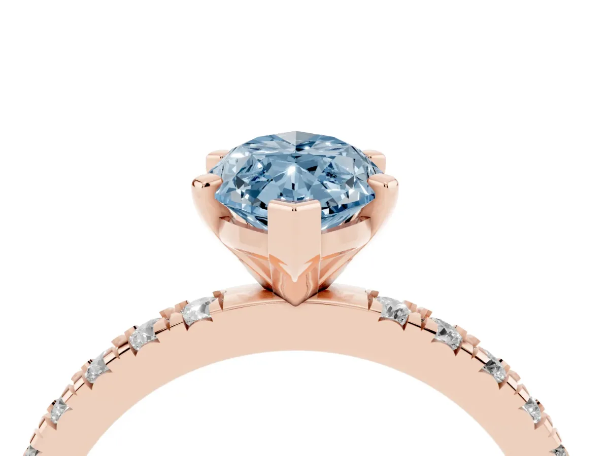 Fancy Blue Marquise Cut Diamond Pavé Band Solitaire with Four-Prong Setting Rose gold